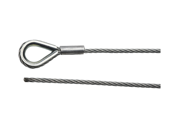 Abhängeseil, 3mm, DIN-EN 12385-4, 6 x 19+FE, 5m, eins. Kausche, silber, für DSH 30