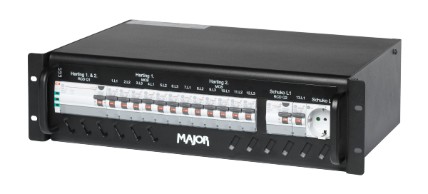 Stromverteiler 32A-2 Han, 3HE, CEE 32A auf 2 x Han 16E, RCD