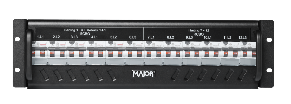 Stromverteiler RCBO 32A-2 Han, 3HE, CEE 32A auf 2 x Han 16E