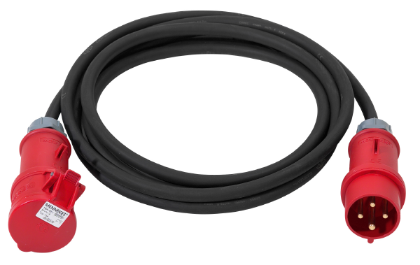 CEE-Kabel, 16A, 4-pol. rot, IP44, 5m, 4 x 2,5mm², schwarz