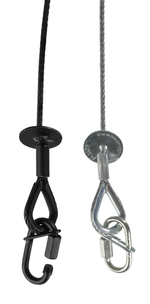 Sicherungsseil, 3mm, 1m, mit zwei Verbindungsgliedern 3,5 und 4mm, schwarz, für Martin by Harman VDO Sceptron/Fatron/Dotron