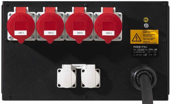 Stromverteiler 125A-32A, 6HE, CEE 125A auf 4 x CEE 32A, 3 x Schuko, RCD, Multifunktions-Messgerät