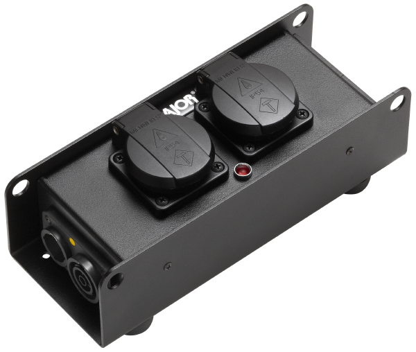 Lastverteilerbox Metall, Eingang 1 x powerCON TRUE1, Ausgang 2 x Schuko und 1 x powerCON TRUE1