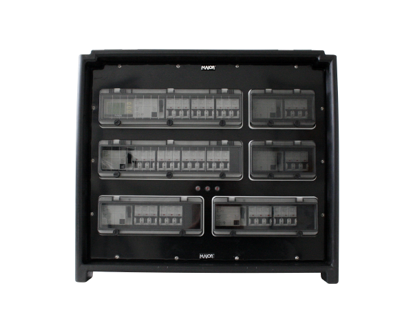 Mobile Power Distribution Cube L, CEE 125A auf 2 x CEE 63A, 4 x CEE 32A, 4 x CEE 16A und 9 x Schuko, abgesichert mit RCD und Leitungsschutzschaltern