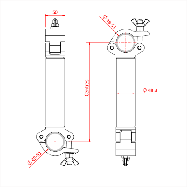 90° Pipe to Pipe Coupler, 1.000mm, silber gepulvert