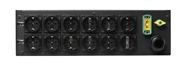 Stromverteiler 32A-12 Schuko, 3HE, CEE 32A auf 12 x Schuko, RCD