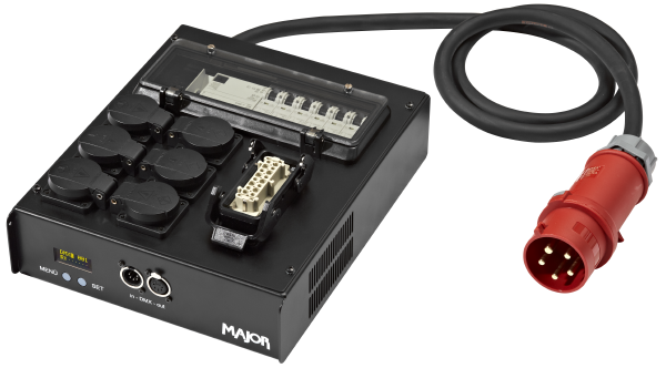 Switch-Box MK3 6-Kanal, CEE 32A, 6 x Schuko, 1 x Han 16E out, RCD, DMX