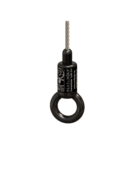 Drahtseilhalter DSH 80 SV III, M20 mit Ringmutter M20 groß, schwarz